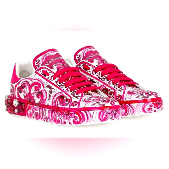 NIB Dolce & Gabbana Calfskin Portofino sneakers Fuchsia Women Size 39.5 (US 9) - Picture 4 of 5